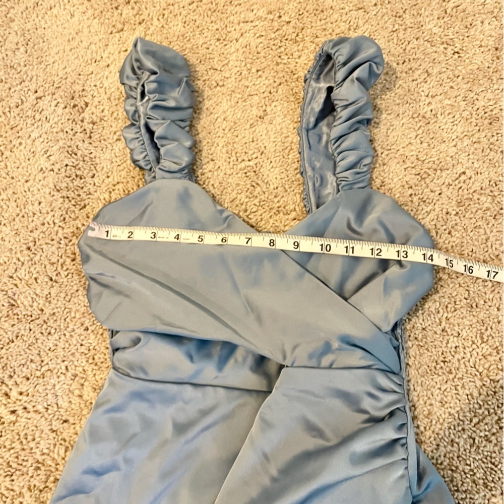 Anthropologie Ruched Sweetheart Dress Blue Grey Satin - Picture 14 of 16